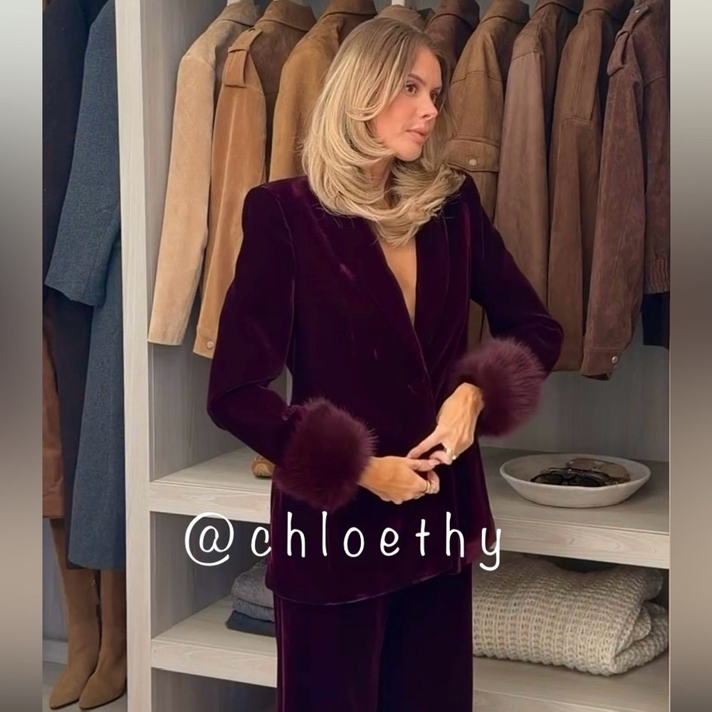 Zara 2 piece co-ord set VELVET BLAZER WITH FAUX FUR CUFFS and PANTS